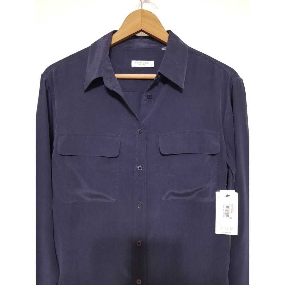 NWT Equipment Signature Silk Shirt Blouse Peacoat Navy Size XS $218 - Picture 10 of 16